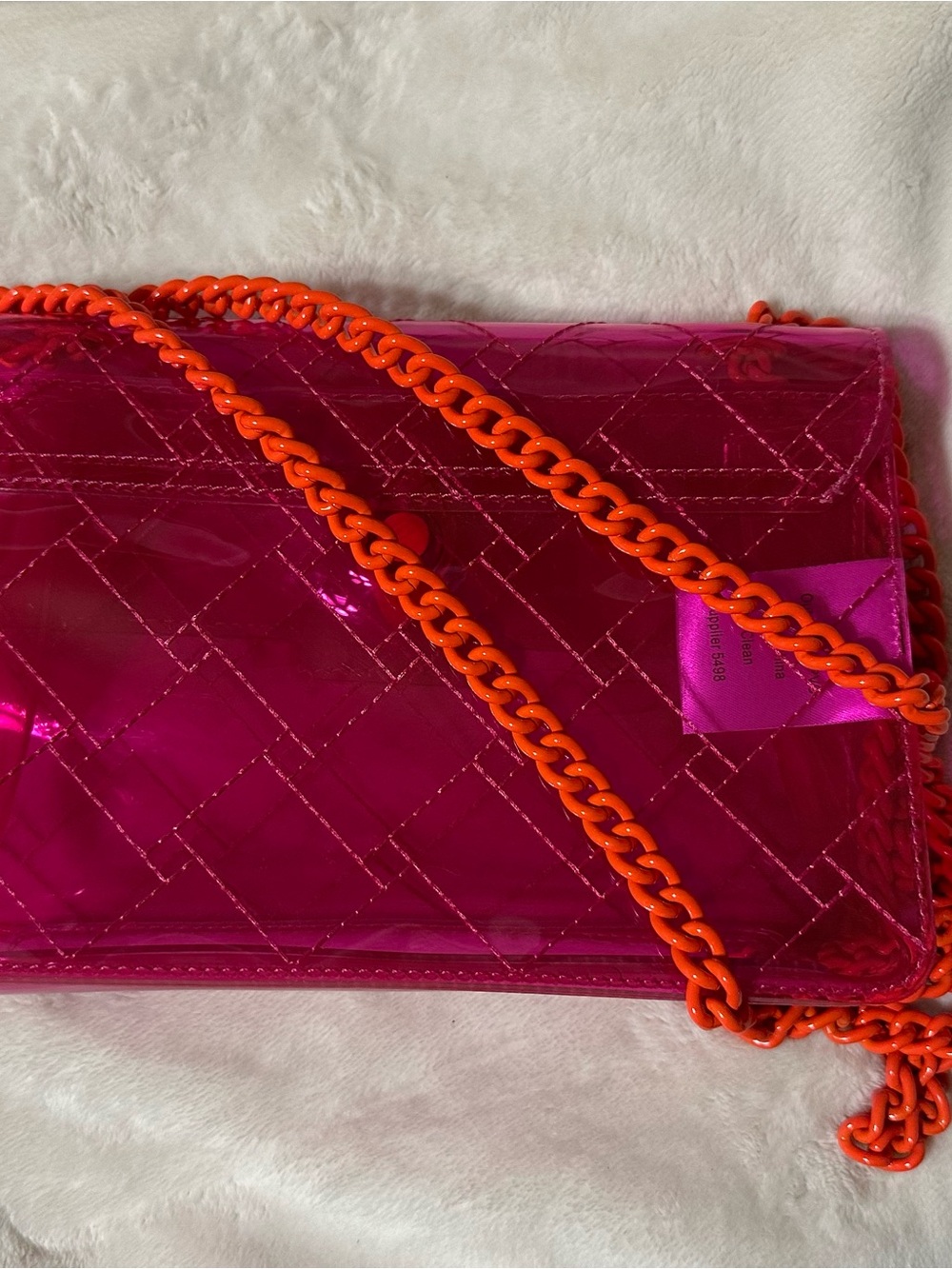 Kurt Geiger Women’s Hot Pink Quilted Shoulder Bag with Orange Chain - Picture 2 of 7